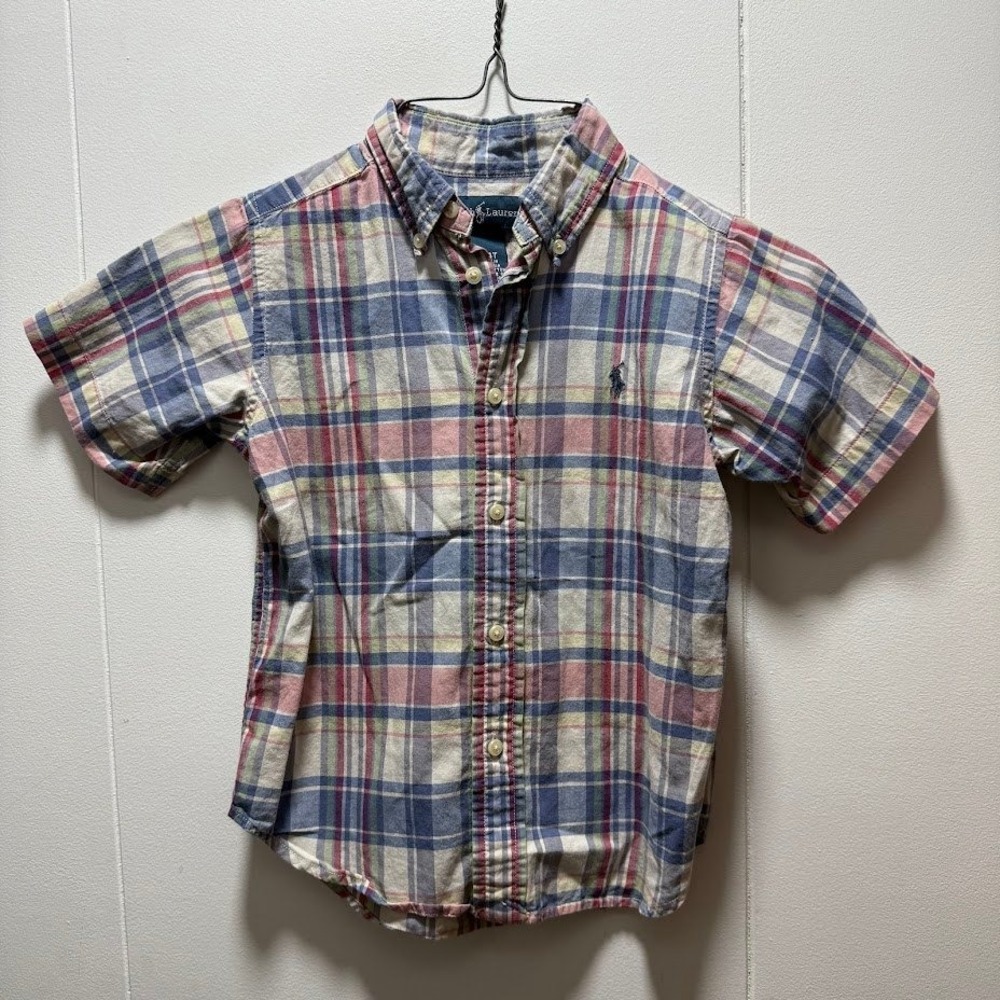 Ralph Lauren Boys 4T Plaid Button Down Shirt Short Sleeve Multi Color Cotton